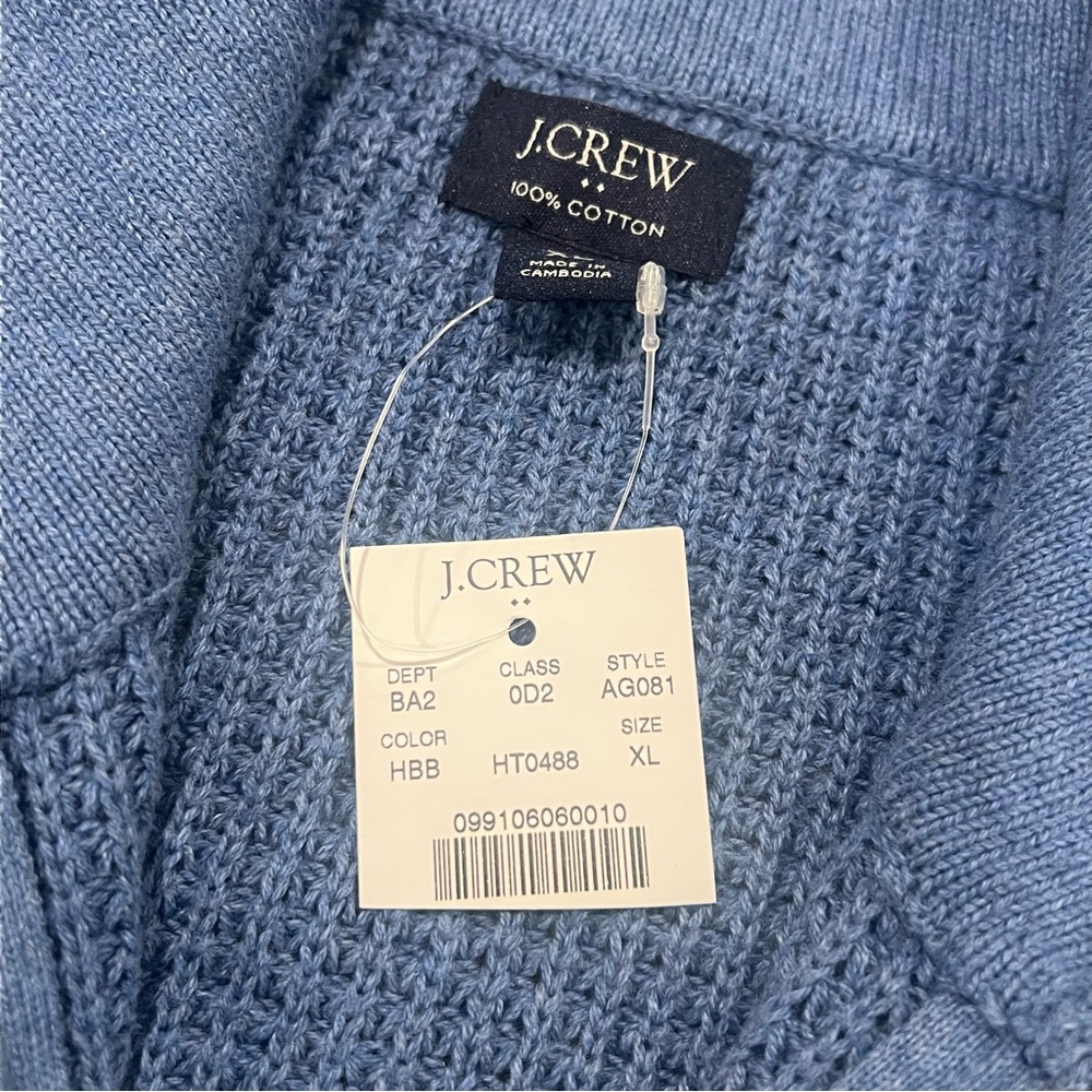 NEW $118 J.Crew Waffle Knit Half Zip Pullover Sweater Baltic Blue XL Cotton - Picture 12 of 16